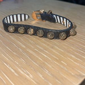 Henri Bendel black rhinestone and leather buckle bracelet